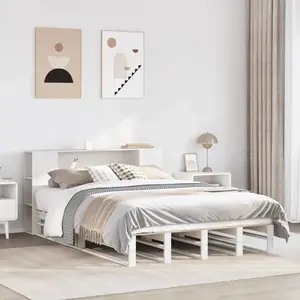vidaXL Lit bibliothèque sans matelas blanc 140x190 cm bois massif pas cher