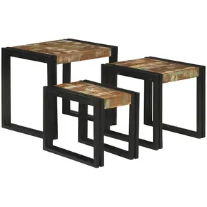 vidaXL Tables gigognes 3 pcs Multicolore Bois massif de récupération pas cher