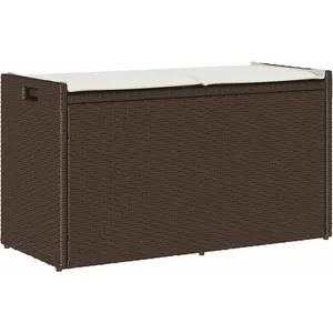 vidaXL Banc de rangement extérieur coussin marron 100cm résine tressée pas cher