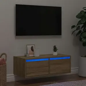 Comparateur de prix : vidaXL Vidaxl Meuble Tv Avec Lumières Led Chêne Sonoma 75x35,5x25 Cm