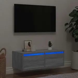 vidaXL Vidaxl Meuble Tv Avec Lumières Led Sonoma Gris 75x35,5x25 Cm pas cher