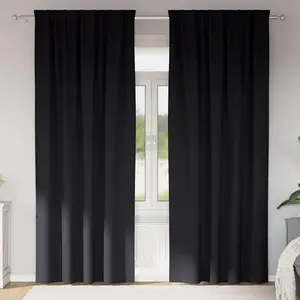 vidaXL Rideaux avec des rideaux 2 pcs Noir Polyester pas cher