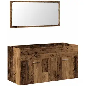 Armoire de salle de bain et miroir vieux bois bois d'ingénierie Vidaxl pas cher