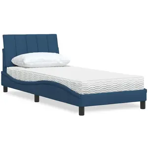 vidaXL Lit avec Matelas Bleu 80x200 cm Tissu, Meuble de Chambre à Coucher, lit Simple, lit à Panneaux, sommier, lit avec Matelas pas cher