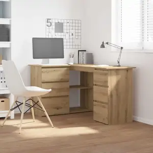 vidaXL Bureau d'angle chêne artisanal 145x100x76 cm bois d'ingénierie pas cher