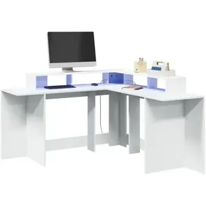 vidaXL Bureau avec lumières LED blanc 152x152x91 cm bois d'ingénierie pas cher