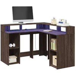 vidaXL Bureau et lumières LED chêne marron bois d'ingénierie pas cher