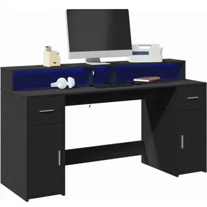 vidaXL Bureau avec lumières LED noir 160x55x91 cm bois d'ingénierie