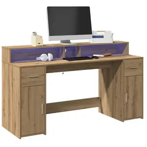vidaXL Bureau avec lumières LED chêne artisanal bois d'ingénierie pas cher