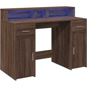 vidaXL Vidaxl Bureau Et Lumières Led Chêne Marron Bois D'ingénierie pas cher