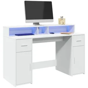 Comparateur de prix : vidaXL Bureau avec lumières LED blanc 140x55x91 cm bois d'ingénierie