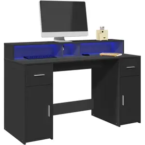 Vidaxl - Bureau avec lumières led noir 140x55x91 cm bois d'ingénierie pas cher