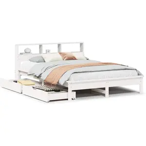 vidaXL Lit bibliothèque sans matelas blanc 140x190 cm bois pin massif pas cher