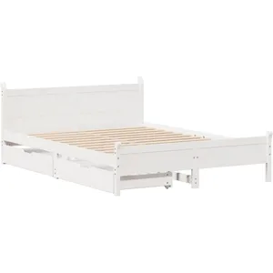 vidaXL Cadre de lit sans matelas blanc 135x190 cm bois de pin massif pas cher