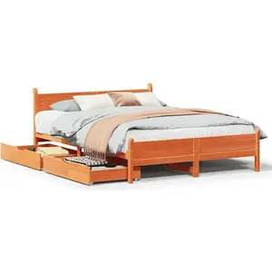 vidaXL Cadre de lit sans matelas cire marron 150x200cm bois pin massif pas cher