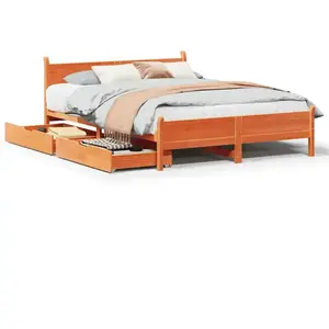 vidaXL Cadre de lit sans matelas cire marron 140x200cm bois pin massif pas cher