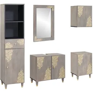 Comparateur de prix : vidaXL Ensemble de mobilier de salle de bain avec tiroir 5 pcs Gris