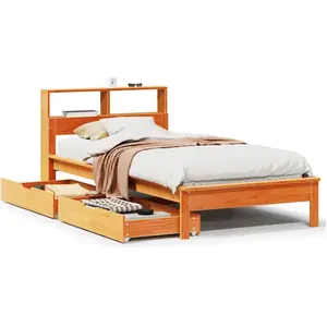 vidaXL Lit bibliothèque sans matelas cire marron 75x190 cm pin massif pas cher