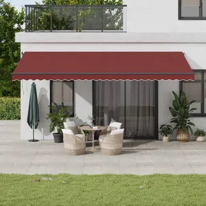 vidaXL Auvent manuel rétractable avec LED bordeaux 600x300 cm pas cher