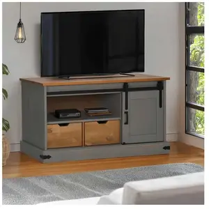 Vidaxl meuble tv halden porte coulissante gris 110x40x60cm bois massif pas cher