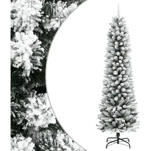 vidaXL Sapin de Noël artificiel mince avec neige floquée 240 cm PVC/PE pas cher