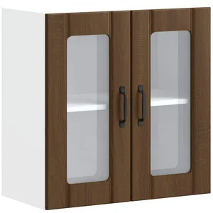 vidaXL Armoire murale de cuisine et porte en verre Lucca chêne marron pas cher