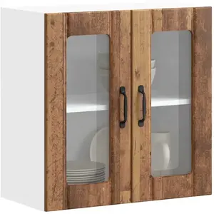 vidaXL Armoire murale de cuisine avec porte en verre Lucca vieux bois pas cher