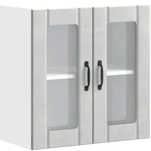 vidaXL Armoire murale de cuisine avec porte en verre Lucca gris béton pas cher