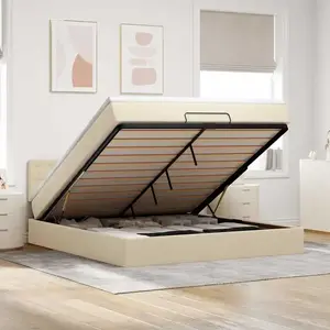 vidaXL Lit ottoman avec matelas et LED crème 180x200cm tissu pas cher