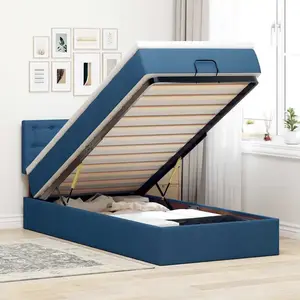 vidaXL Lit Ottoman avec Matelas et LED Bleu 90x200 cm Tissu lit rembourré pas cher