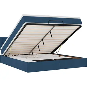 vidaXL Vidaxl Cadre De Lit Ottoman Avec Matelas Bleu 160x200 Cm Tissu pas cher