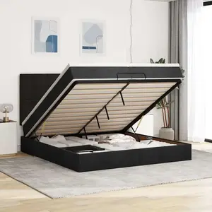 vidaXL Vidaxl Cadre De Lit Ottoman Avec Matelas Noir 200x200cm Tissu pas cher