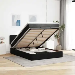 Vidaxl lit ottoman avec matelas et led noir 140x190 cm tissu