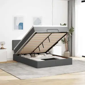 vidaXL Vidaxl Lit Ottoman Avec Matelas Et Led Gris Foncé 140x200 Cm Tissu pas cher