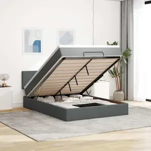 Vidaxl - Lit Ottoman Avec Matelas Et Led Gris Foncé 140x190 Cm Tissu pas cher
