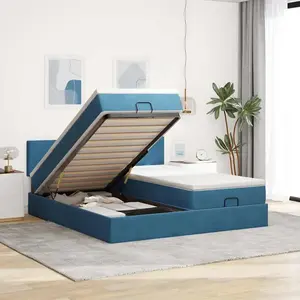 vidaXL Cadre de lit ottoman avec matelas bleu foncé 160x200 cm velours