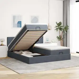 Comparateur de prix : vidaXL Cadre de lit Ottoman avec Matelas Gris foncé 200x200 cm Velours