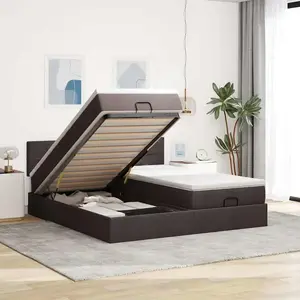 vidaXL Cadre de lit ottoman avec matelas marron foncé 180x200 cm tissu pas cher