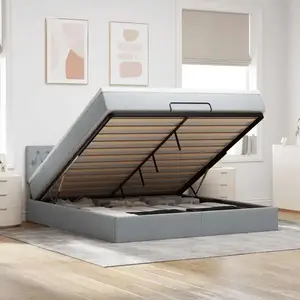 vidaXL Lit ottoman avec matelas et LED Gris clair 180x200 cm tissu pas cher