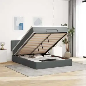 vidaXL Vidaxl Lit Ottoman Avec Matelas Et Led Gris Foncé 140x200 Cm Tissu pas cher