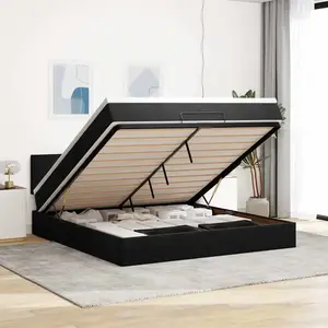 vidaXL Cadre de lit ottoman avec matelas noir 180x200 cm velours pas cher