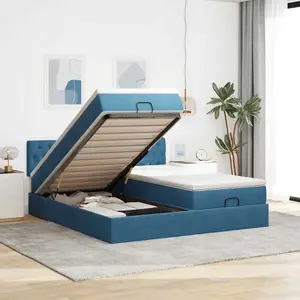 Comparateur de prix : vidaXL Cadre de lit ottoman avec matelas bleu foncé 160x200 cm velours