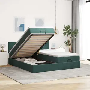 Comparateur de prix : vidaXL Cadre de lit ottoman avec matelas vert foncé 200x200 cm velours