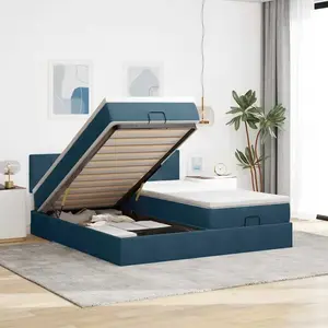 vidaXL Cadre de lit ottoman avec matelas bleu foncé 160x200 cm velours