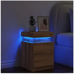 Comparateur de prix : vidaXL Vidaxl Table De Chevet Avec Led Chêne Artisanal Bois D'ingénierie