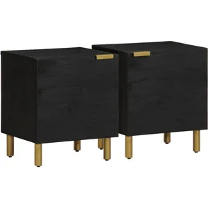vidaXL Tables de chevet 2 pcs noir 40x33x46 cm bois de manguier solide pas cher
