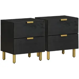vidaXL Tables de chevet 2 pcs noir 40x33x46 cm bois de manguier solide pas cher