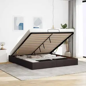 vidaXL Cadre de lit ottoman sans matelas marron foncé 160x200 cm tissu pas cher