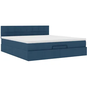 vidaXL Vidaxl Cadre De Lit Ottoman Avec Matelas Bleu 160x200 Cm Tissu pas cher