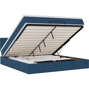 vidaXL Vidaxl Cadre De Lit Ottoman Avec Matelas Bleu 180x200 Cm Tissu pas cher